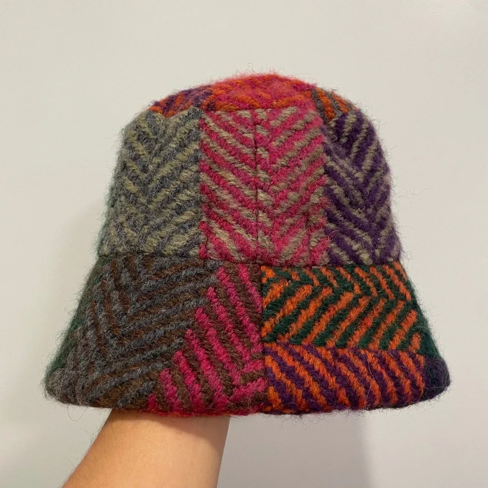 Aran Sweater Market Wool Patchwork Bucket Hat‎ Multi Herringbone Tweed Ireland